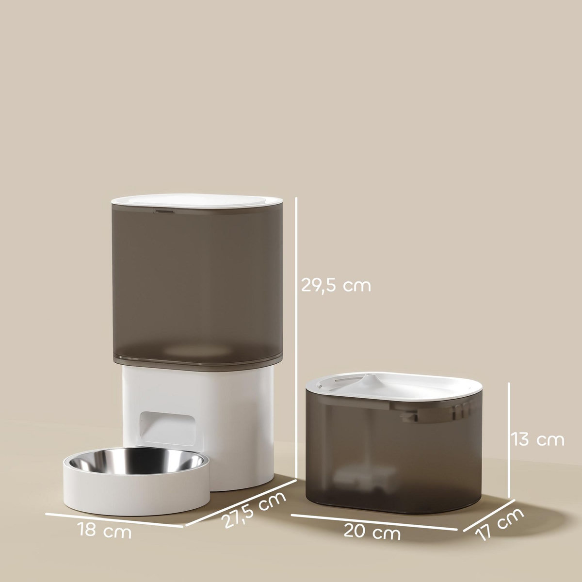 PAWHUT Ensemble distributeur croquettes chat et fontaine à eau blanc