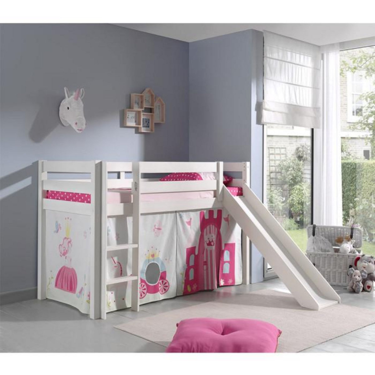 Paris Prix Lit Enfant Avec Toboggan  Pino Princesse  90x200cm Blanc