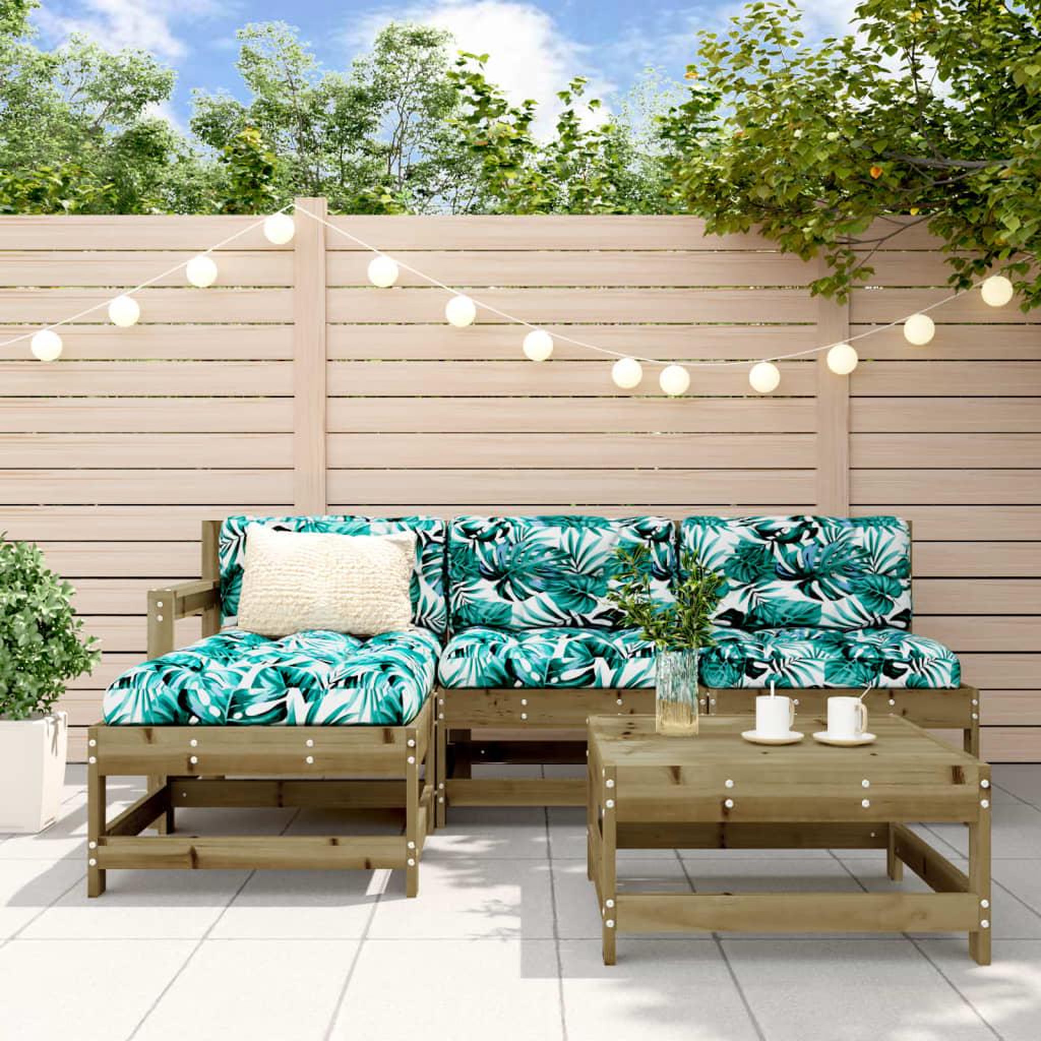 VIDAXL Salon de jardin 5 pcs avec coussins bois de pin impregne
