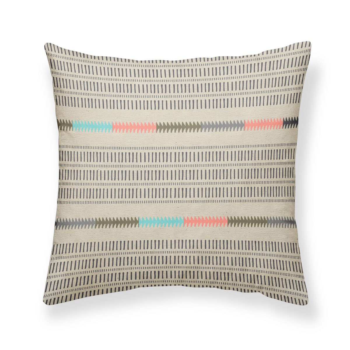 Coussin carré déhoussable en coton motifs ethniques lignes