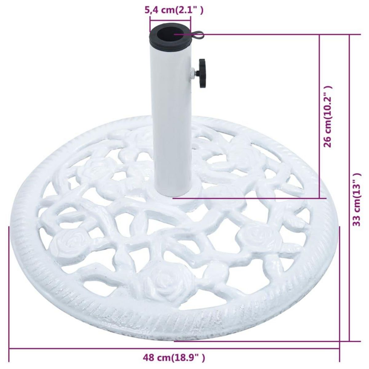 VIDAXL Socle de parasol Blanc 12 kg 48 cm Fonte