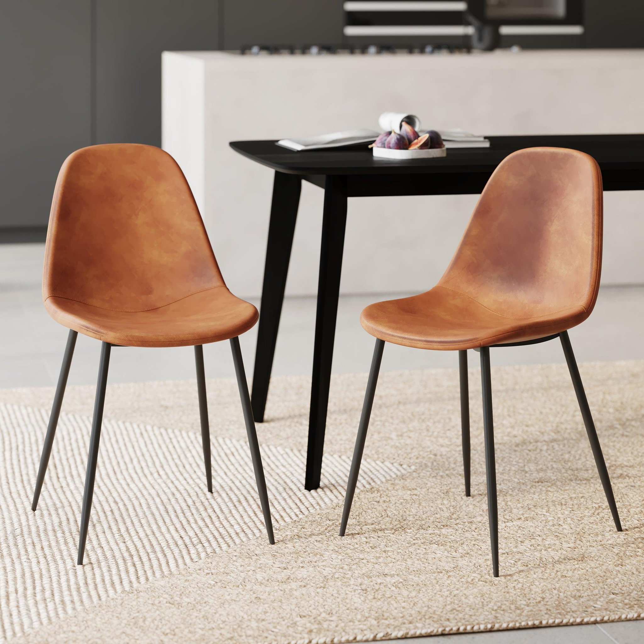 Voir la diapositive 2 : MAISON PAVANE Lot de 2 chaises en cuir synthétique camel-henrik