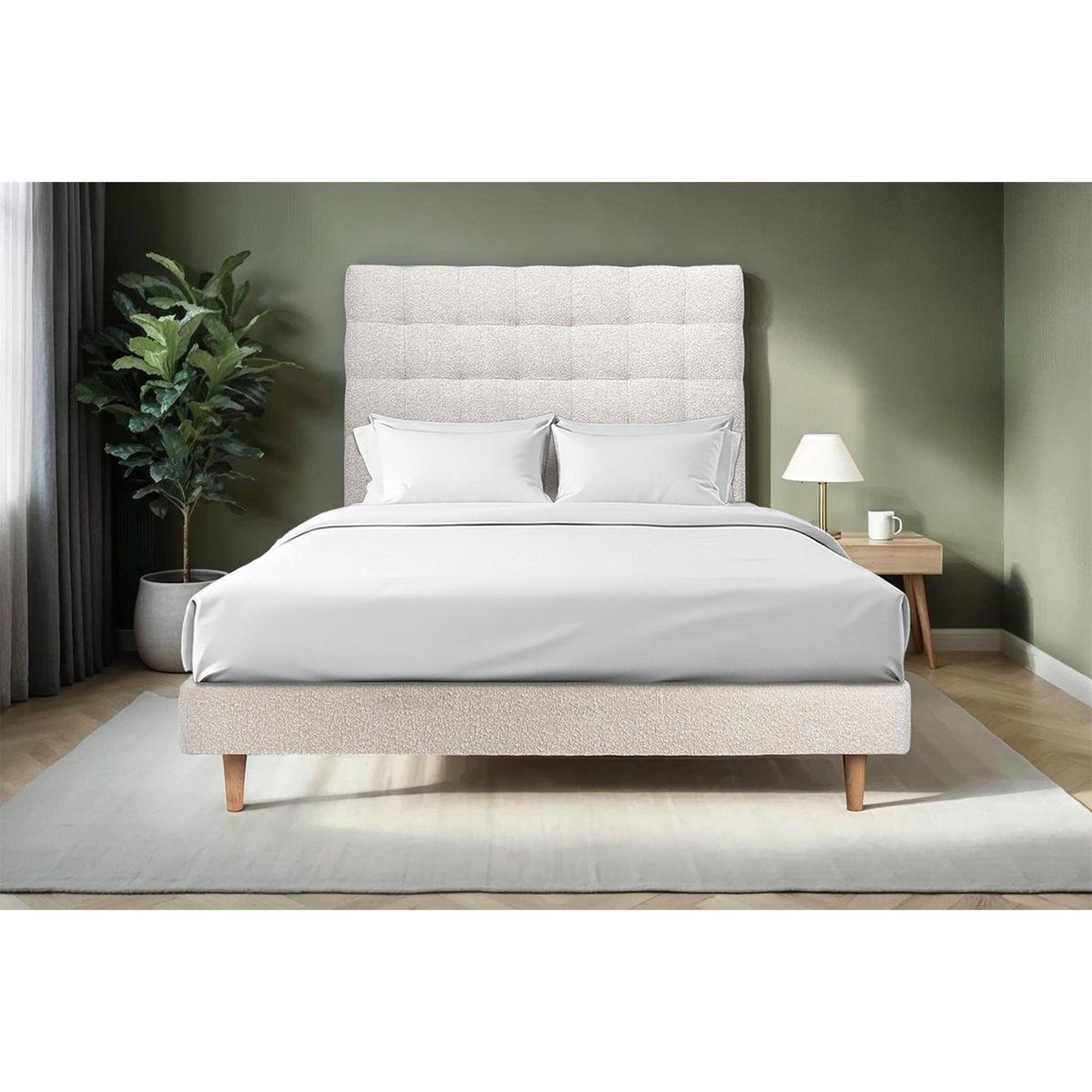 Voir la diapositive 2 : Sommeil de Plomb Lit avec tête de lit capitonnée bouclette et sommier kit - Hauteur totale : 29cm
