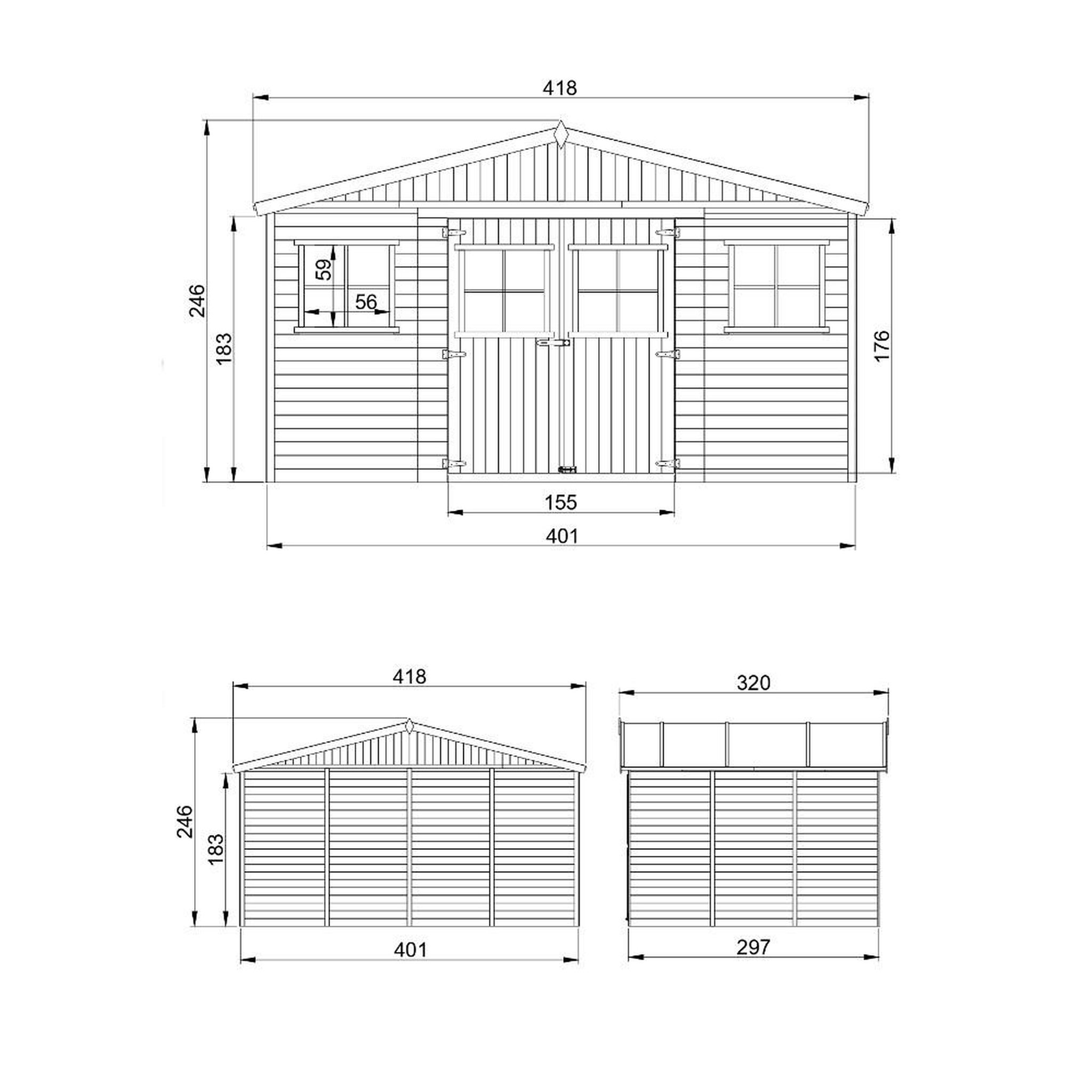 Voir la diapositive 6 : TIMBELA Abri de Jardin en Bois 11.91 m² Cabanon Jardin Exterieur à Outils et Velo avec Fenêtres M331