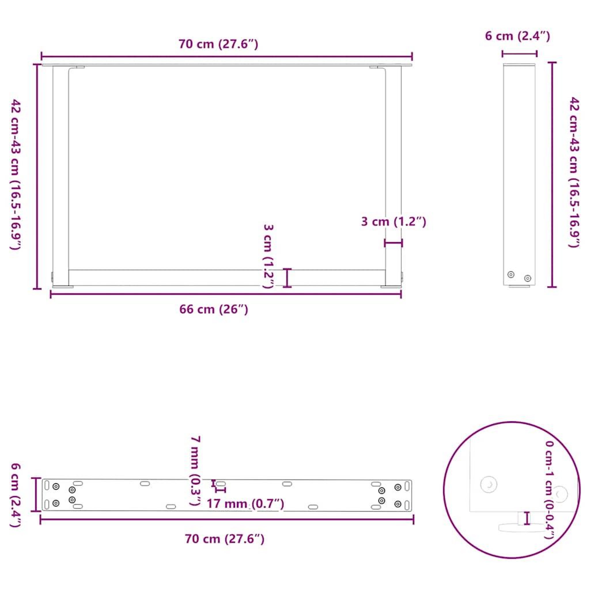 Voir la diapositive 6 : VIDAXL Pieds de table basse forme de U 2 pcs anthracite 70x(42-43) cm