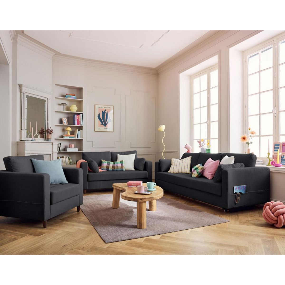 LISA DESIGN Anna - fauteuil avec poche en velours - pieds en bois