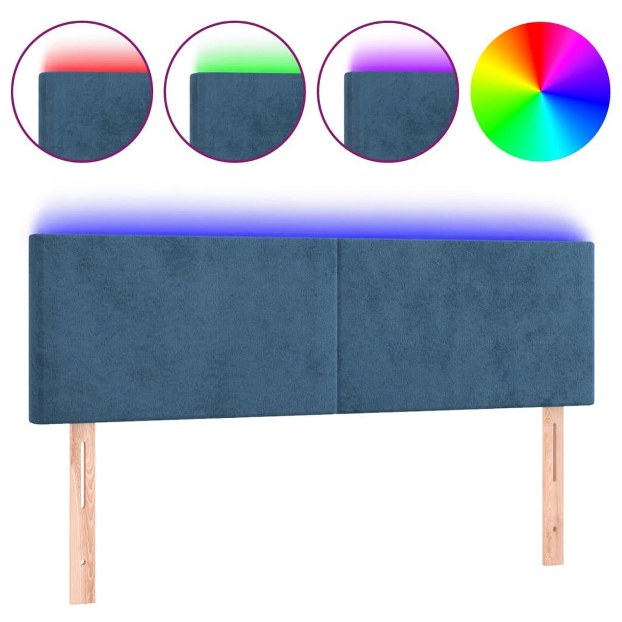 Voir la diapositive 2 : VIDAXL Tete de lit a LED Bleu fonce 144x5x78/88 cm Velours