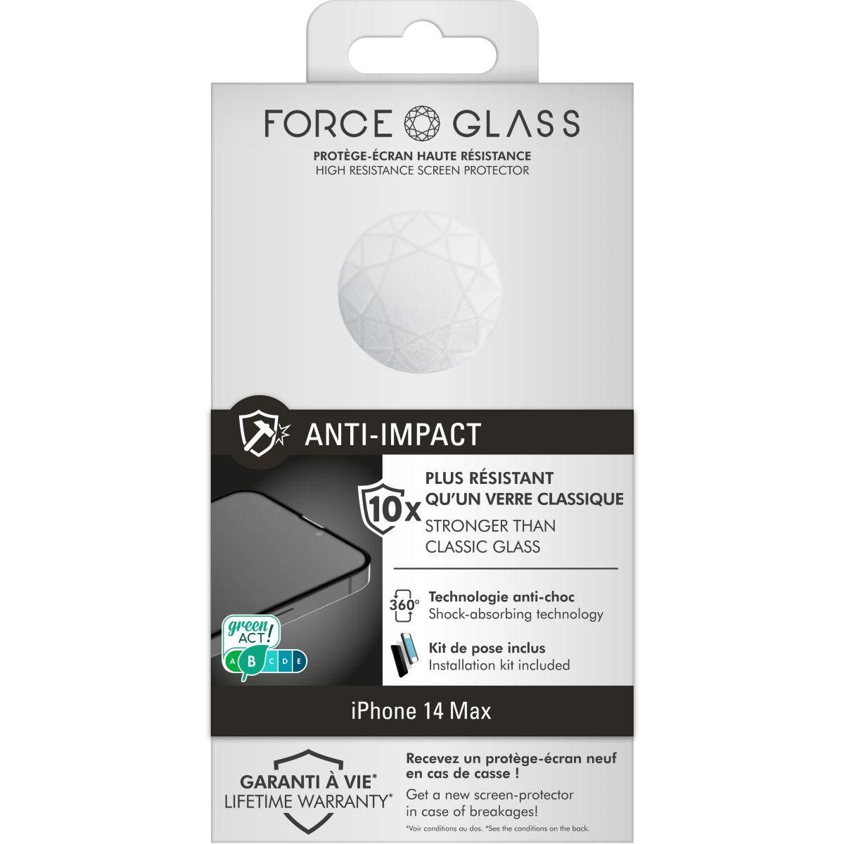 FORCE GLASS Protège écran iPhone 14 Pro Max (6.7'') Anti-impact
