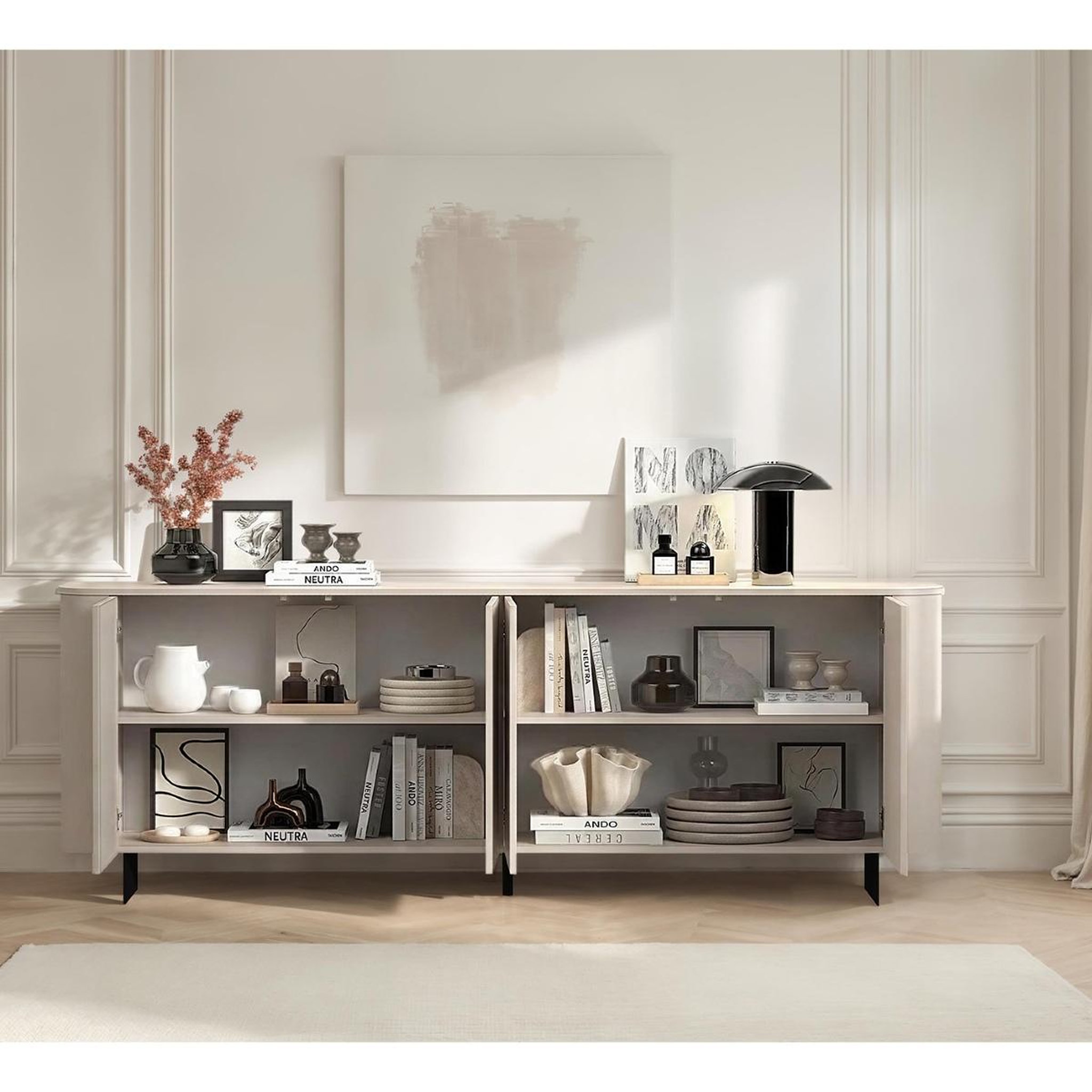 Voir la diapositive 4 : JLC KREATION Buffet bas beige cachemire 4 portes 230cm isabela