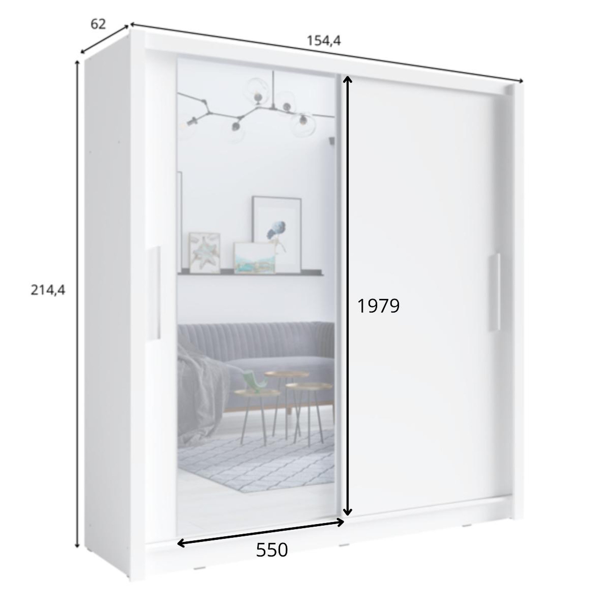 Voir la diapositive 4 : JLC KREATION Armoire moderne blanche 2 portes coulissantes 155cm ulric