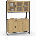 ID MARKET Buffet de cuisine vitré 120 CM DETROIT meuble vaisselier 6 portes design industriel + tiroir