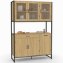 Voir la diapositive 1 : ID MARKET Buffet de cuisine vitré 120 CM DETROIT meuble vaisselier 6 portes design industriel + tiroir