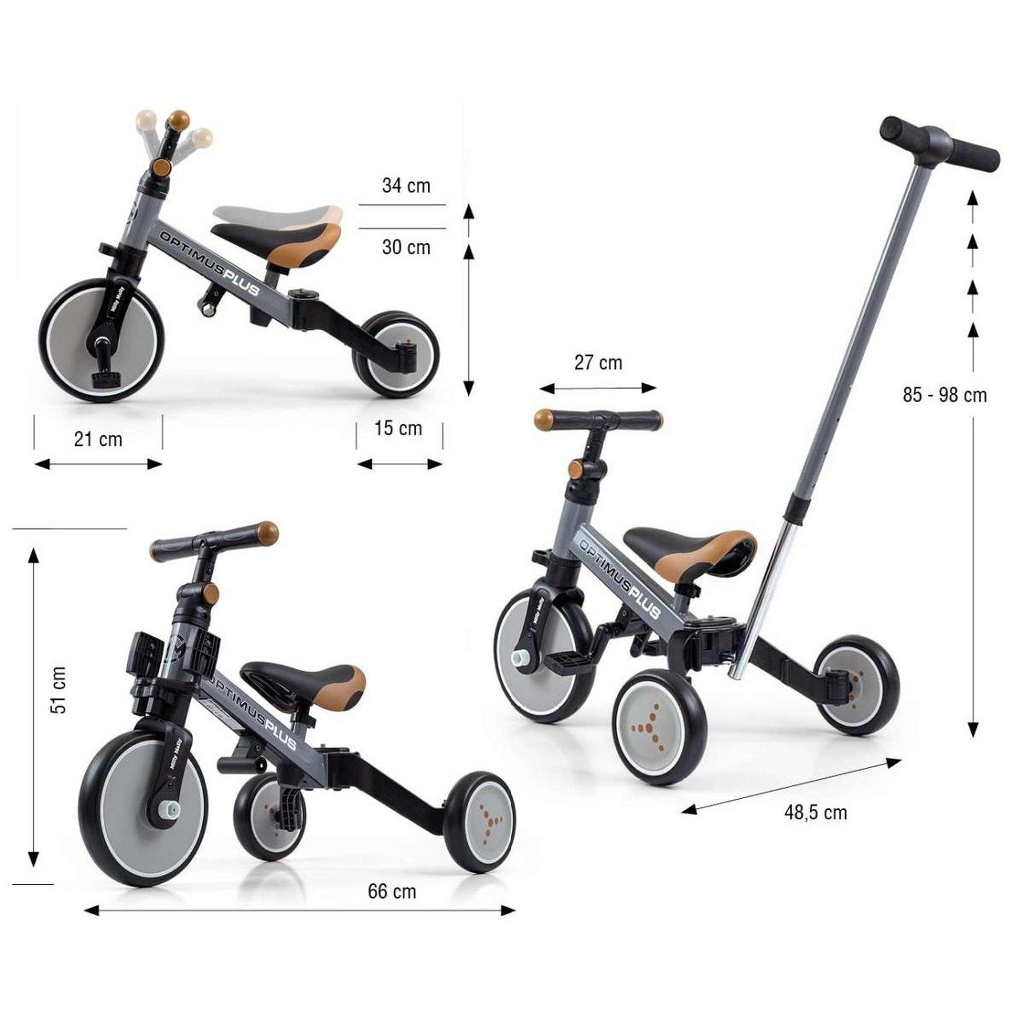 Voir la diapositive 3 : MILLY MALLY Vélo 4-en-1 Optimus Plus Gris