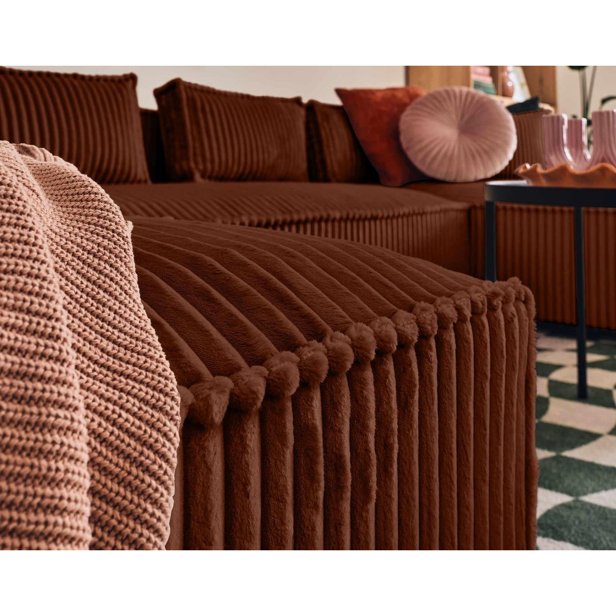 LISA DESIGN Stella - canapé panoramique en u - 7 places - en velours côtelé grosses côtes