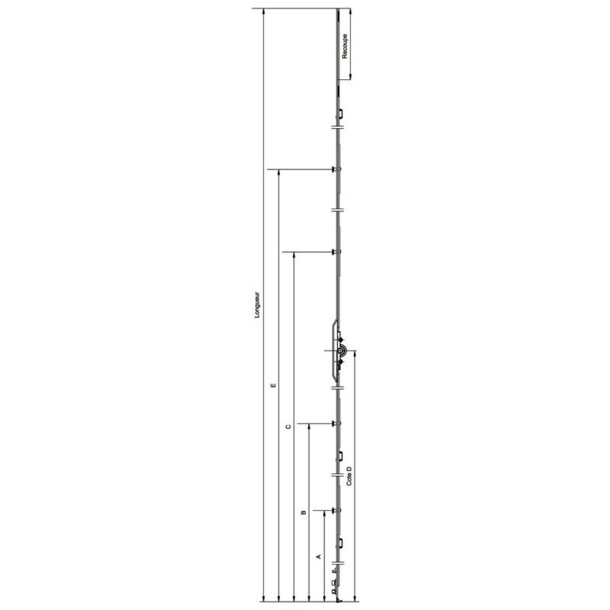 FERCO Crémone d oscillo battant F7.5 sans rampe L 1940mm côte D 980mm FERCO G 22153 00 0 1