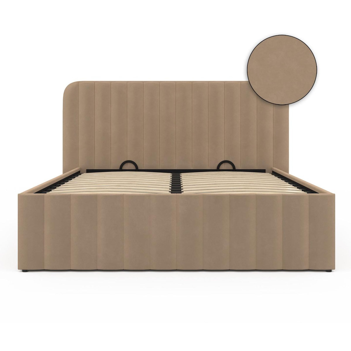 ID MARKET Lit coffre double ALBA avec tête de lit et sommier 140 x 190 cm velours taupe