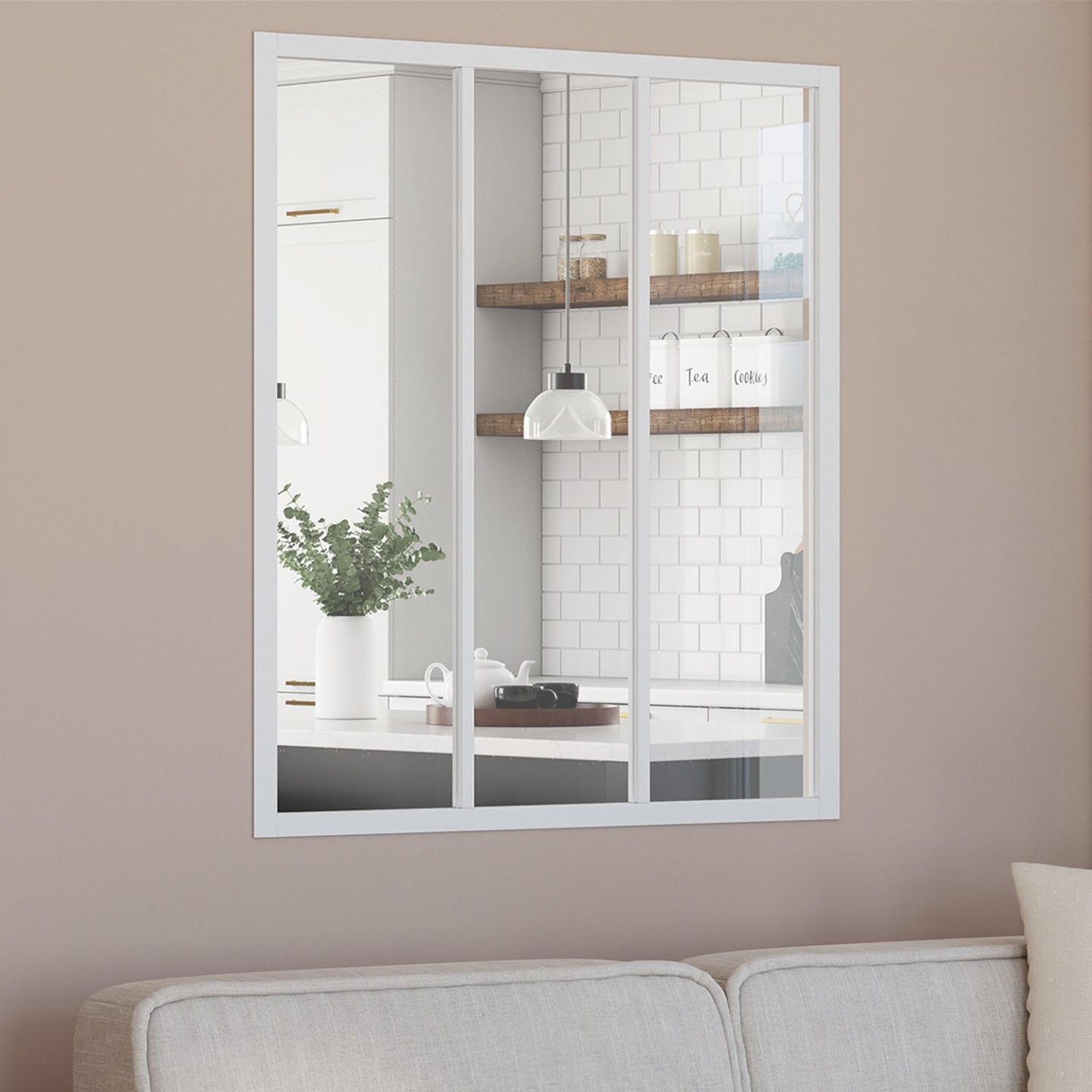 Voir la diapositive 2 : ID MARKET Verrière atelier 3 vitrages l. 93 x h. 108 cm en métal blanc et verre trempé