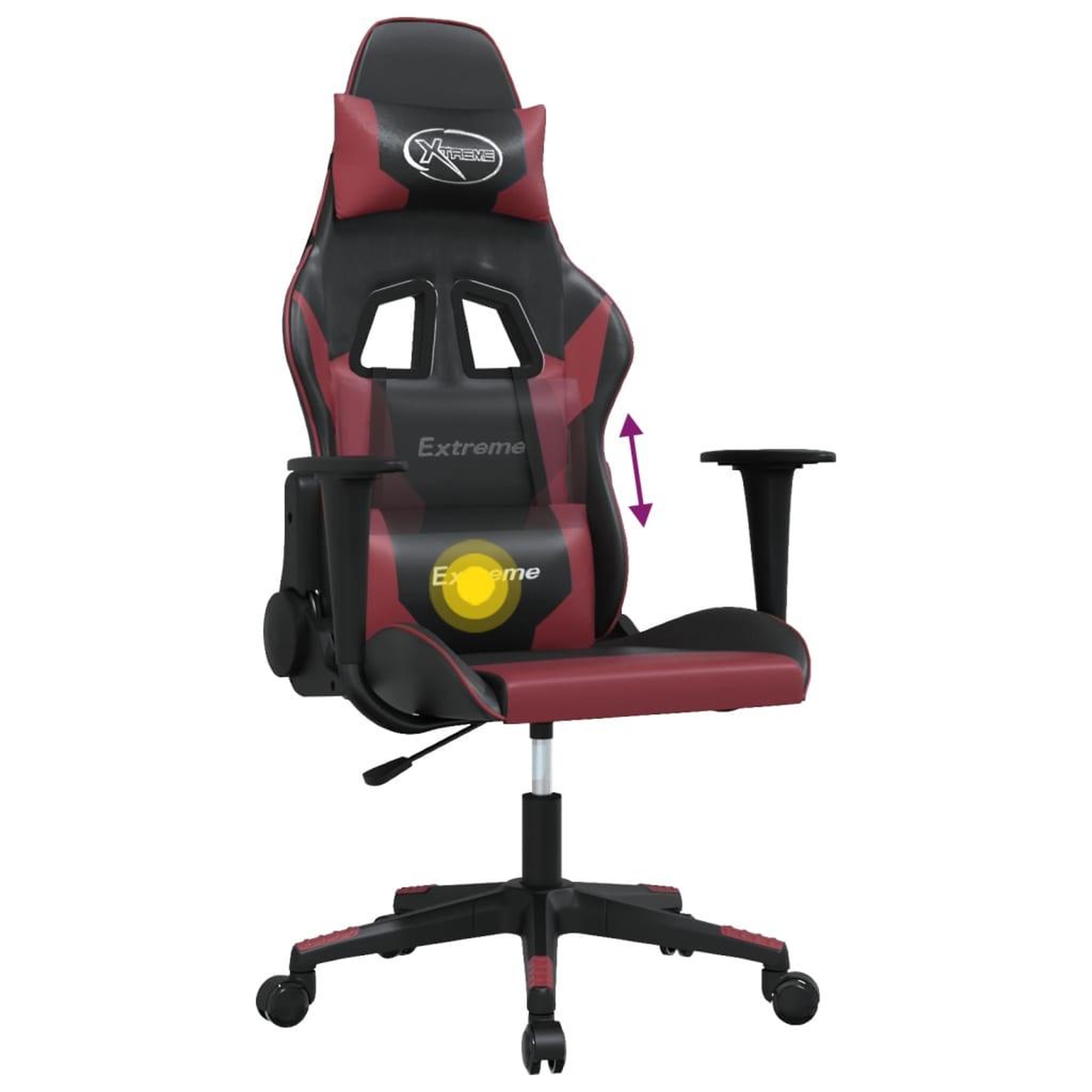 Voir la diapositive 5 : VIDAXL Chaise de jeu de massage Noir et rouge bordeaux Similicuir