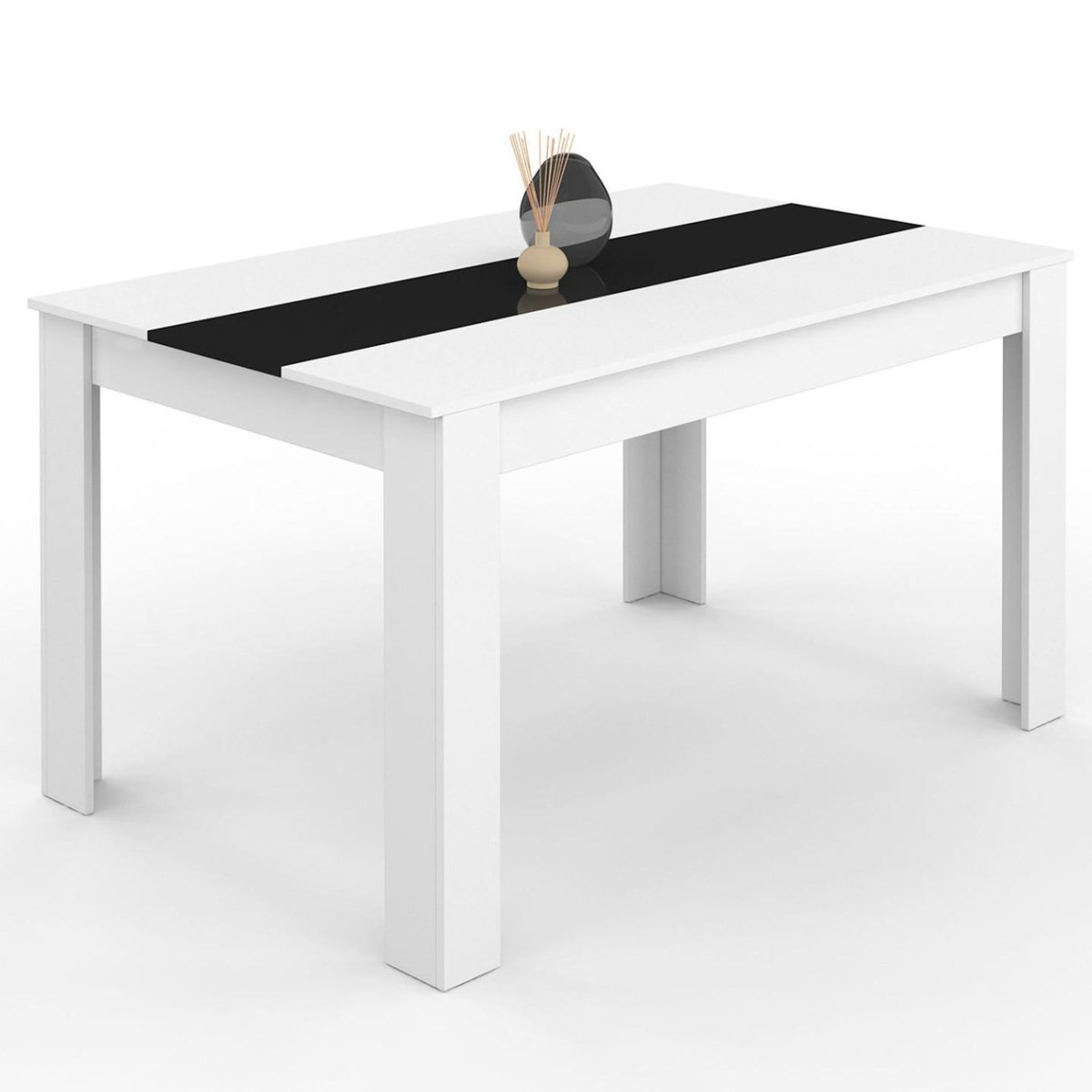 ID MARKET Table à manger rectangle GEORGIA 6 personnes blanche et noire 140 x 80 cm