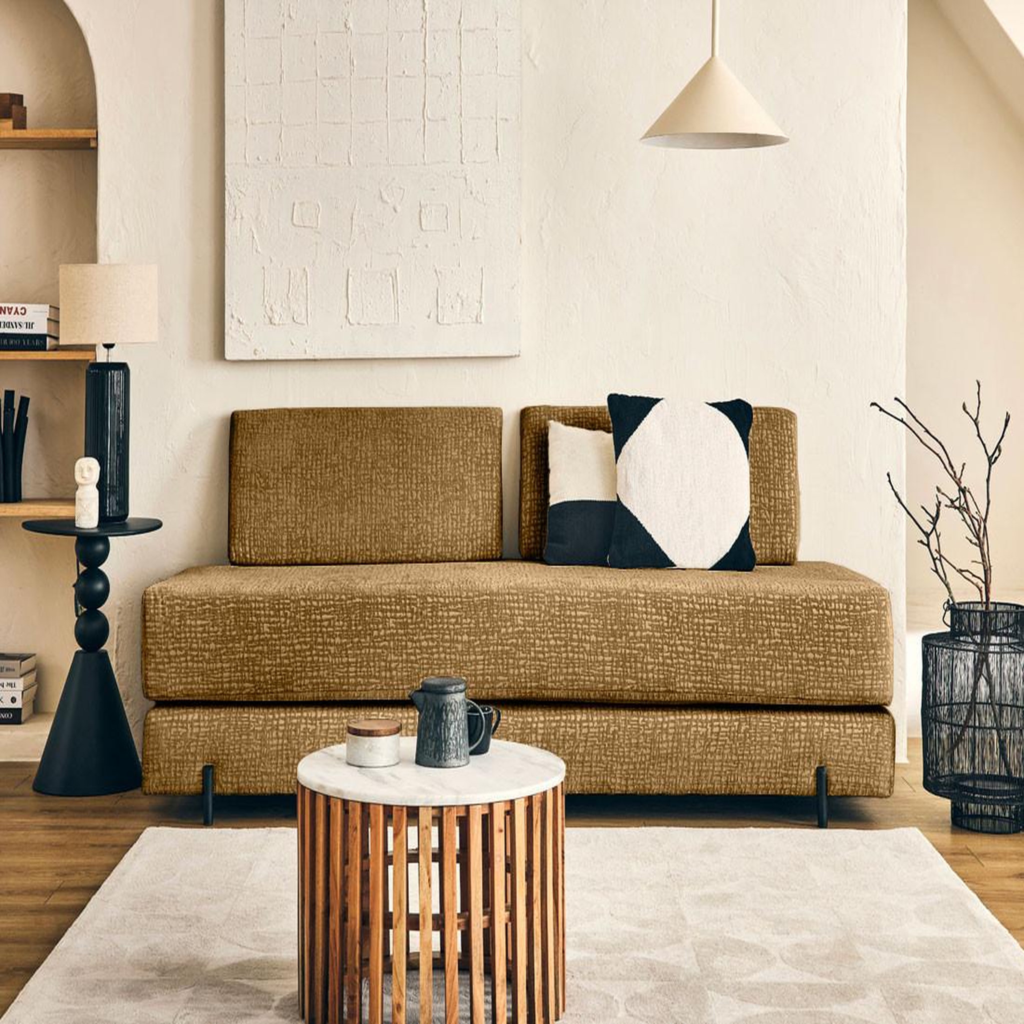 Voir la diapositive 3 : BEST MOBILIER Brescia - banquette 3 places convertible en tissu velours relief
