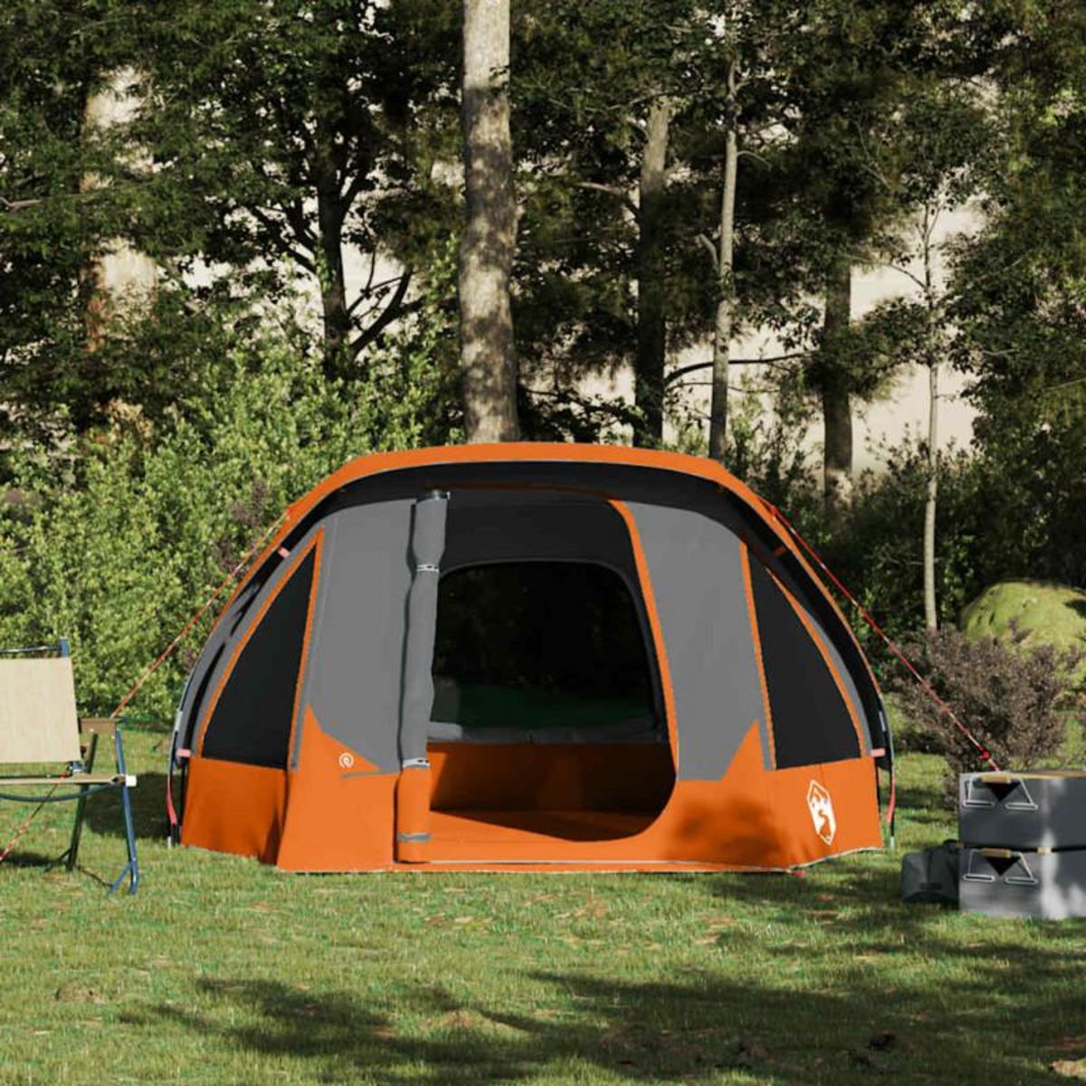 VIDAXL Tente de camping de cabine 4 personnes gris orange imperméable