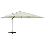 VIDAXL Parasol de jardin en porte-a-faux et mat et lumieres LED sable