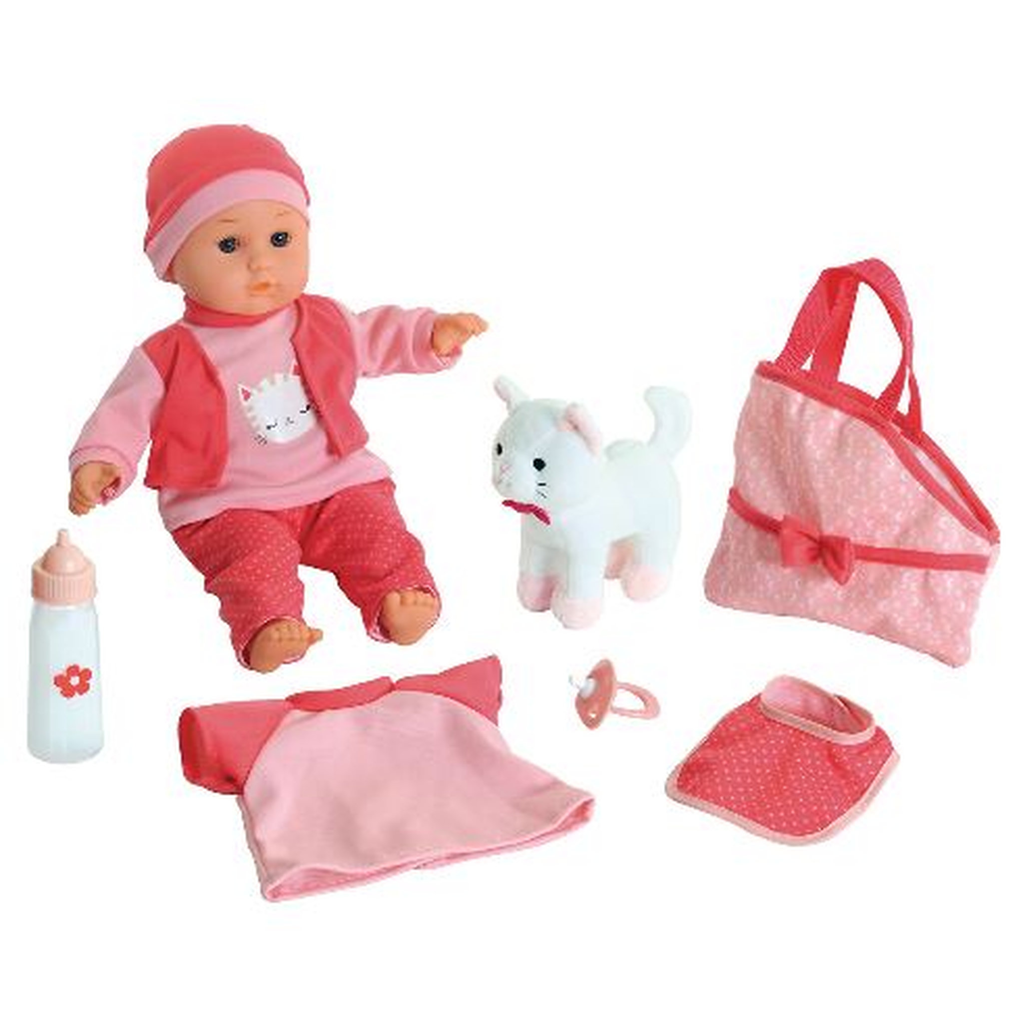 Voir la diapositive 1 : One Two Fun Mon kit premium bébé tout doux avec poupon 35 cm et sa peluche chat + accessoires