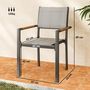 Voir la diapositive 3 : OUTSUNNY Lot de 4 chaises de jardin assise dossier textilène structure alu accoudoirs revêtement PVC effet bois