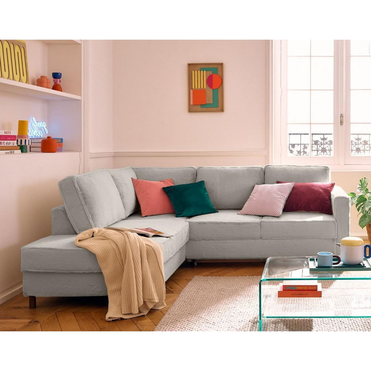 LISA DESIGN Jake - canapé d'angle gauche 5 places convertible en fausse fourrure