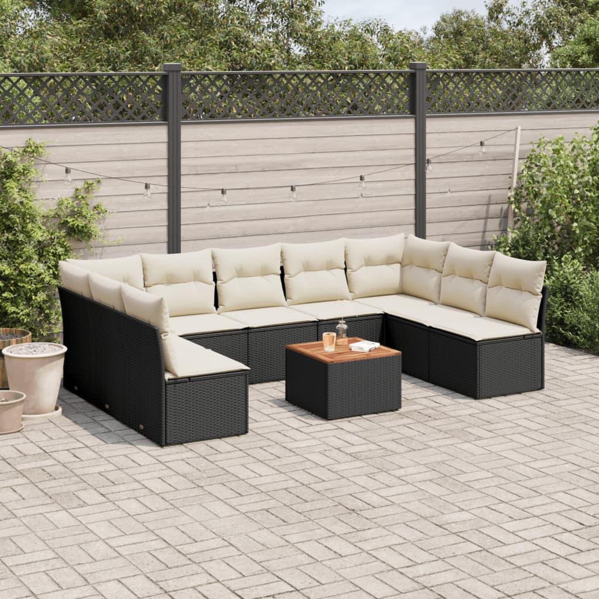 VIDAXL Salon de jardin 10 pcs avec coussins noir resine tressee