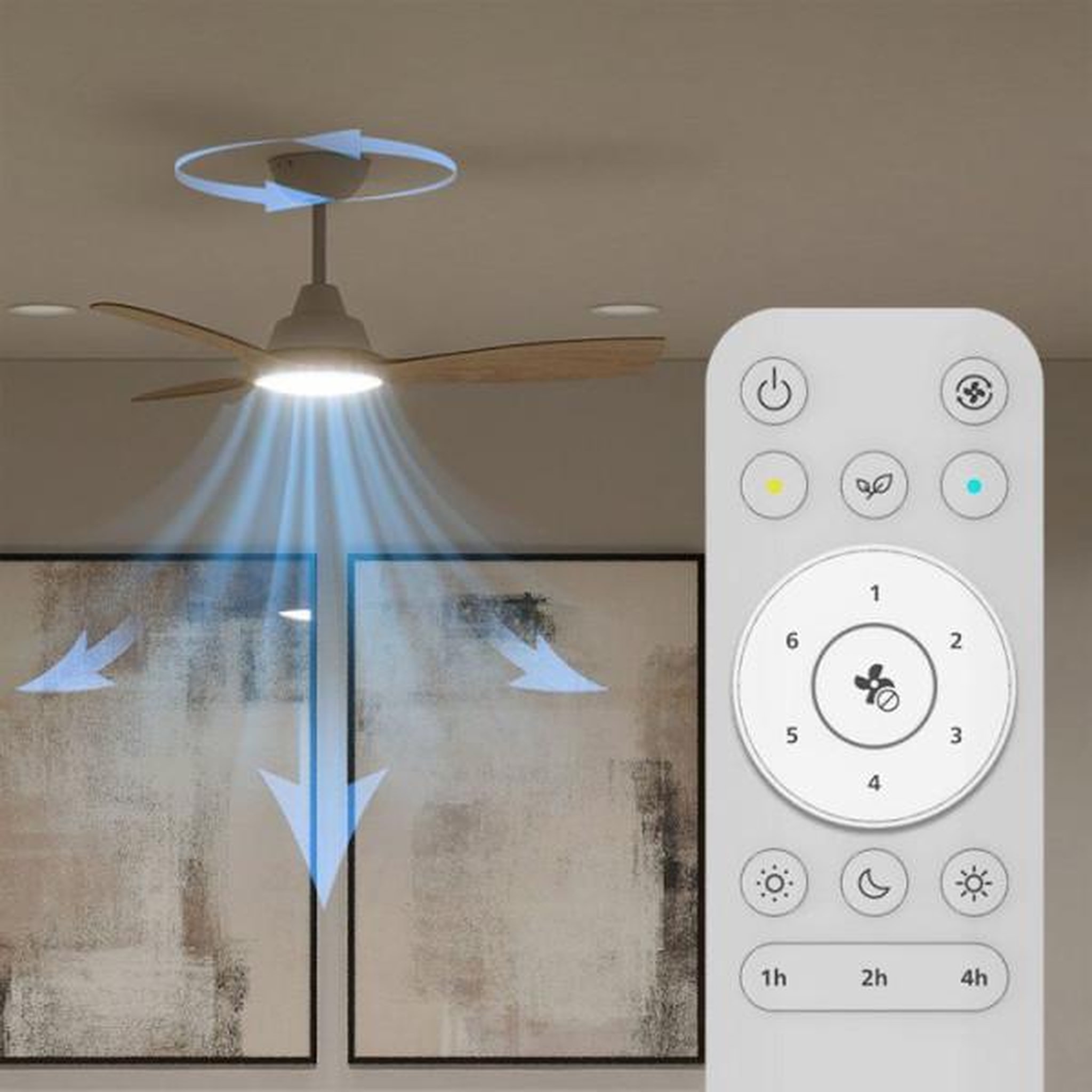 Voir la diapositive 4 : Philips Ventilateur de Plafond - Plafonnier  - Philips - Olas - Pales fixes - Diametre 106 cm - Blanc/Bois - LED intégrée + télécommande