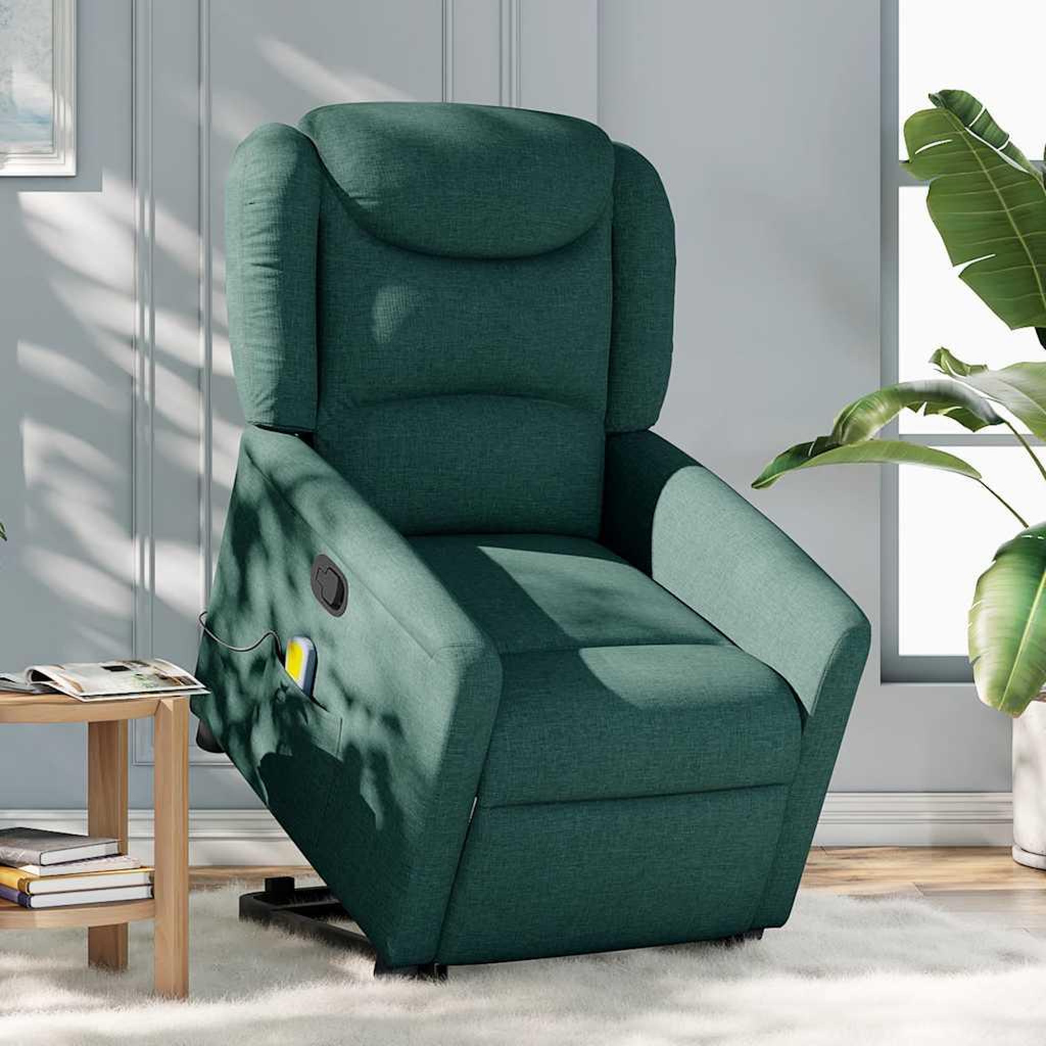 Voir la diapositive 2 : VIDAXL Fauteuil inclinable de massage Vert fonce Tissu