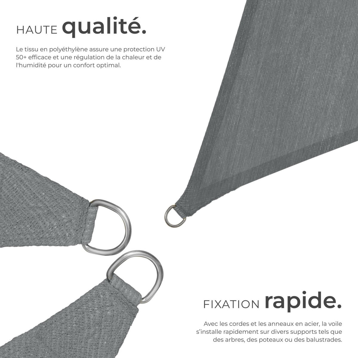 tectake Voile d'ombrage triangulaire triangulaire avec une protection UV 50+ gris 4 x 4 x 4 m