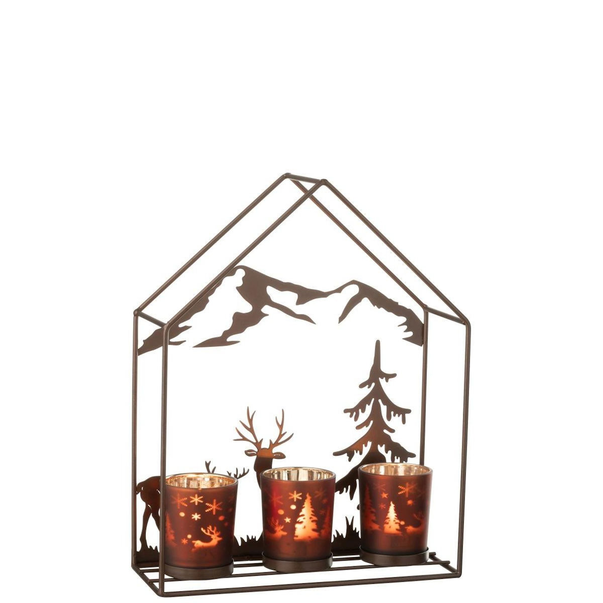 Paris Prix Photophore Maison en Métal  Chalet  29cm Marron