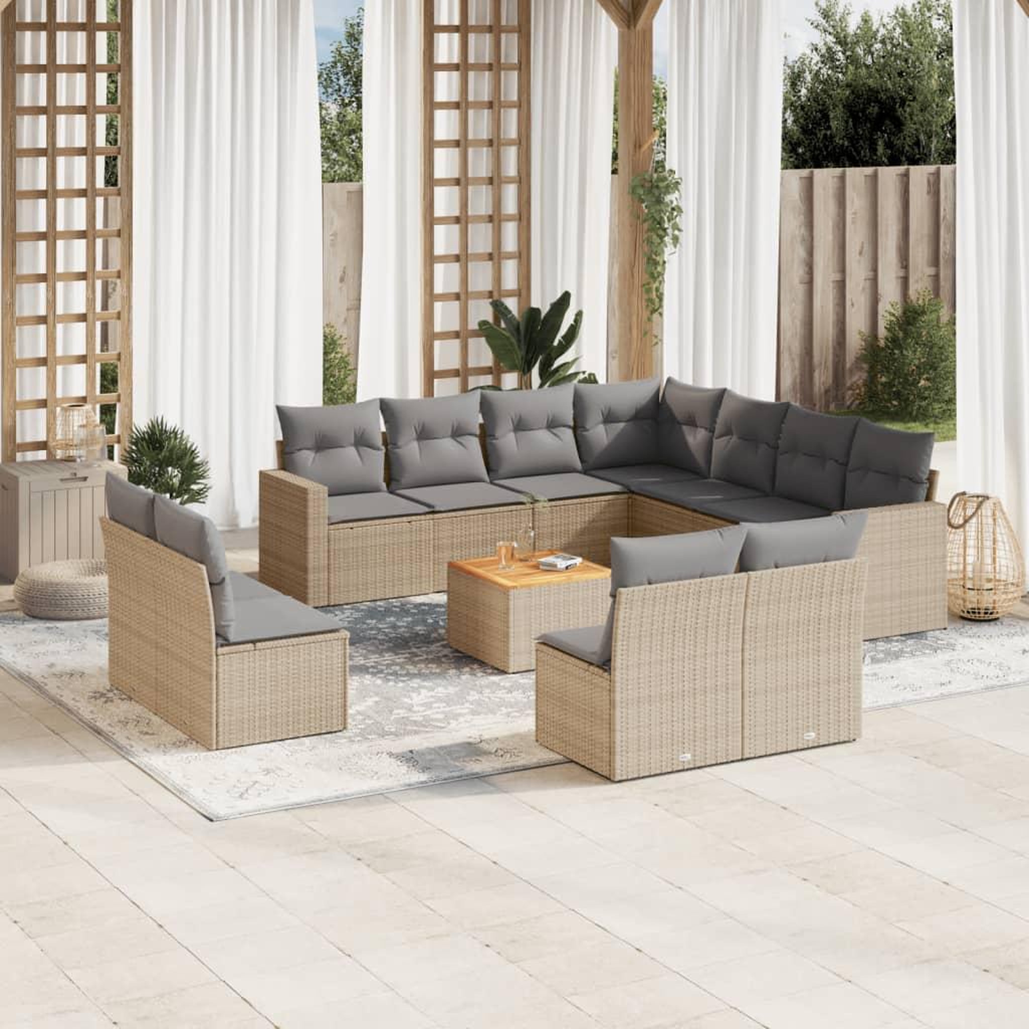 VIDAXL Salon de jardin avec coussins 12 pcs beige resine tressee