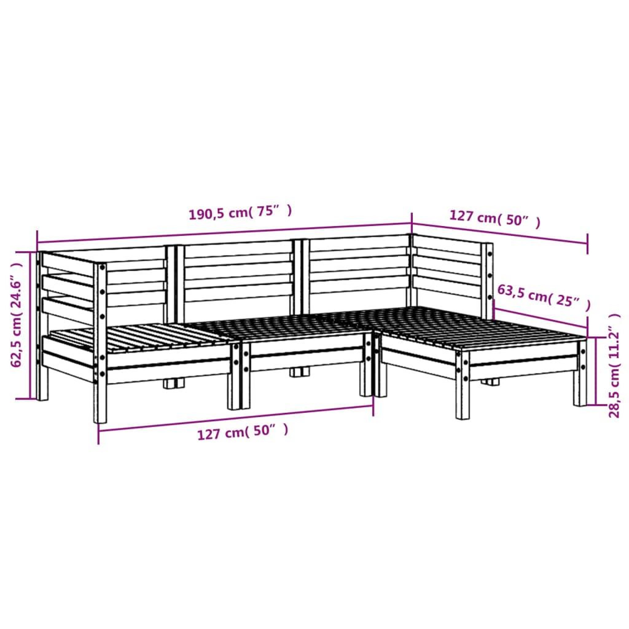 Voir la diapositive 6 : VIDAXL Canape de jardin 3 places et repose-pied blanc bois pin massif