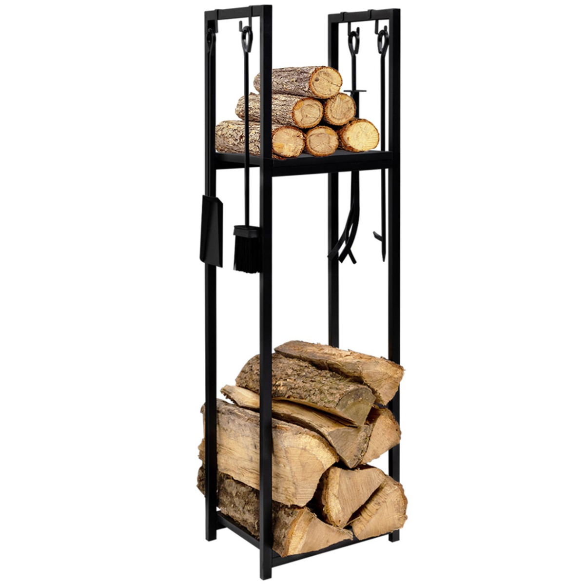 ID MARKET Range bûches vertical avec accessoires 2 étagères H.112 CM pour cheminée