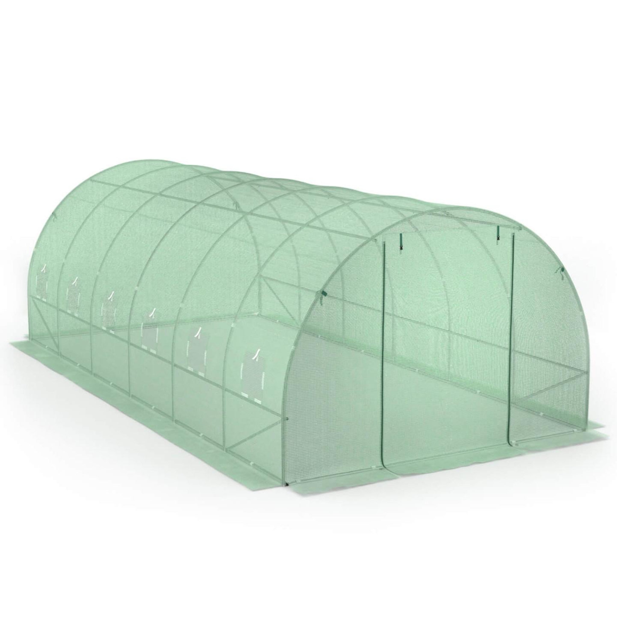 Voir la diapositive 4 : ID MARKET Serre de jardin tunnel 18m² 6 x 3 x 2 m acier galvanisé + bâche anti-uv avec porte et fenêtres crimée verte