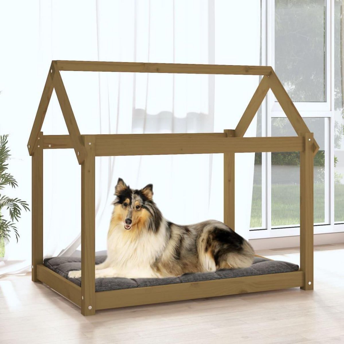 VIDAXL Lit pour chien Marron miel 101x70x90 cm Bois de pin solide