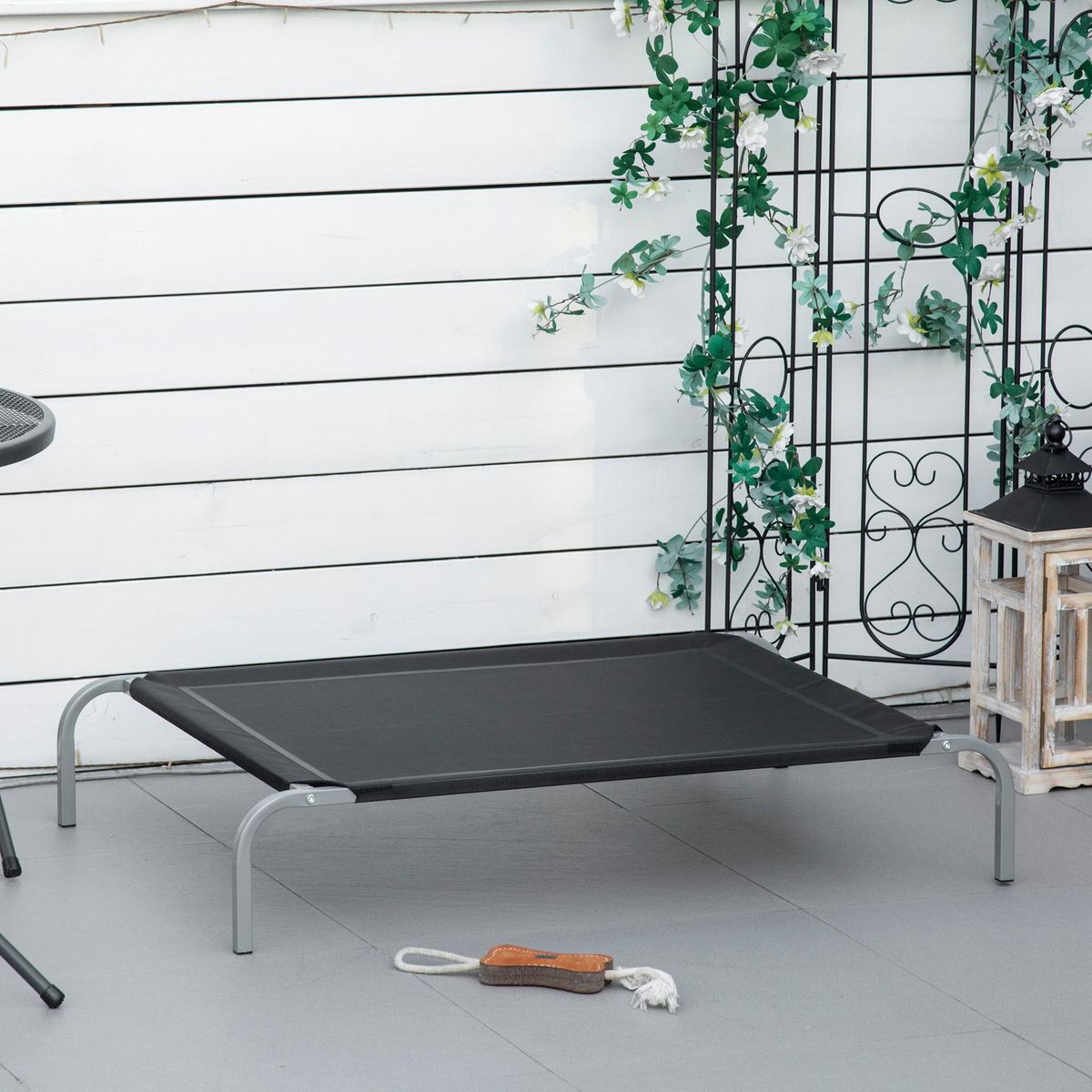 PAWHUT Lit pour chien chat XL grand confort sur pied - dim. 110 x 75 x 20 cm - métal gris textilène micro-perforé noir