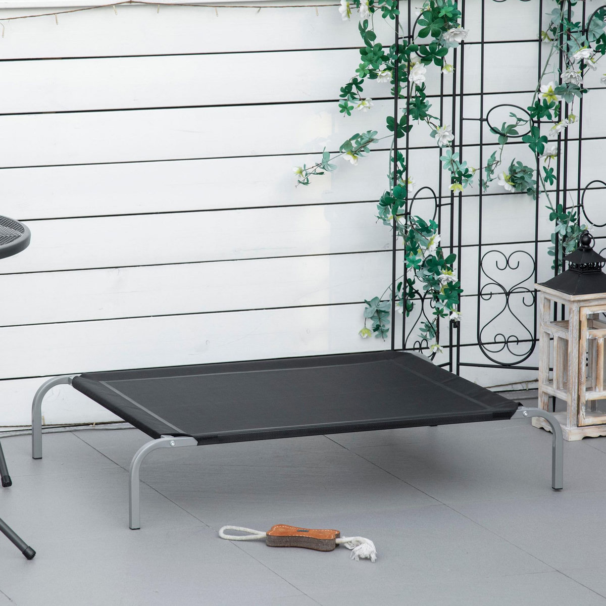 PAWHUT Lit pour chien chat XL grand confort sur pied - dim. 110 x 75 x 20 cm - métal gris textilène micro-perforé noir