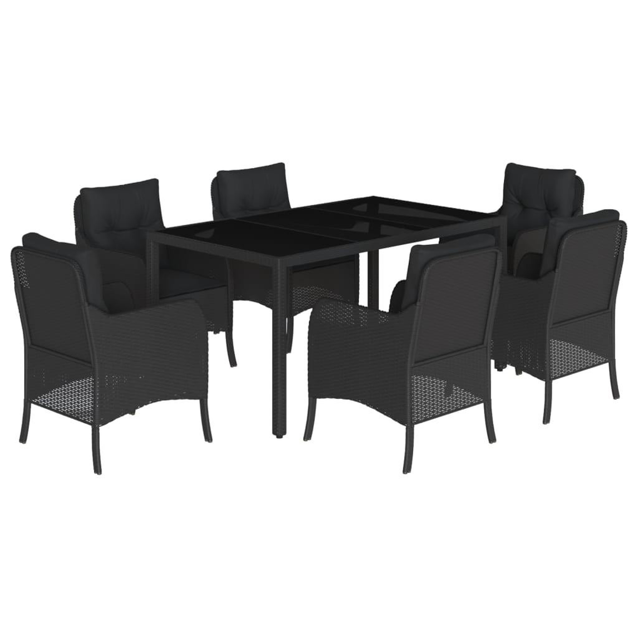 Voir la diapositive 2 : VIDAXL Ensemble a manger de jardin coussins 7pcs Noir Resine tressee