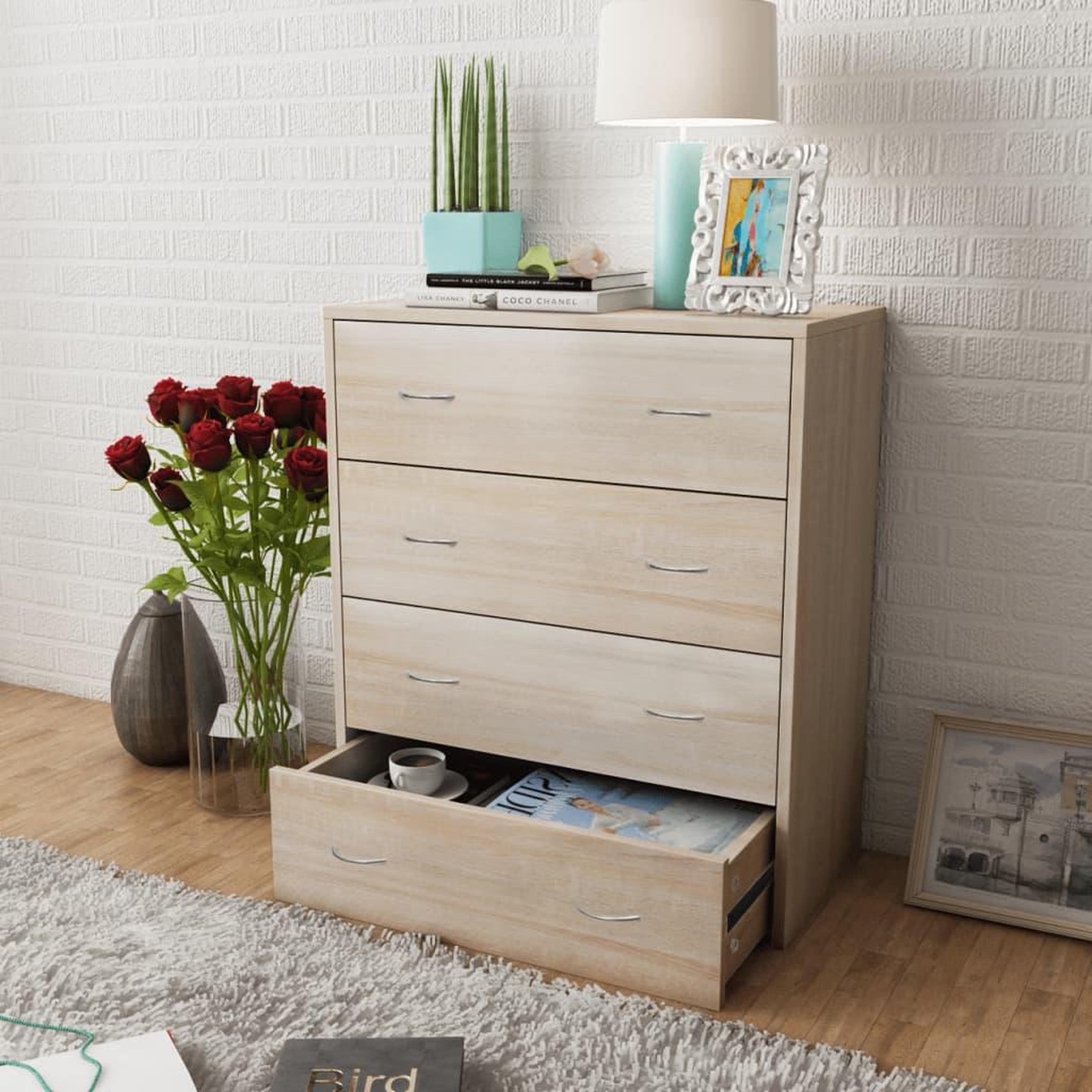 Voir la diapositive 1 : VIDAXL Buffet avec 4 tiroirs 60 x 30,5 x 71 cm Couleur de chene