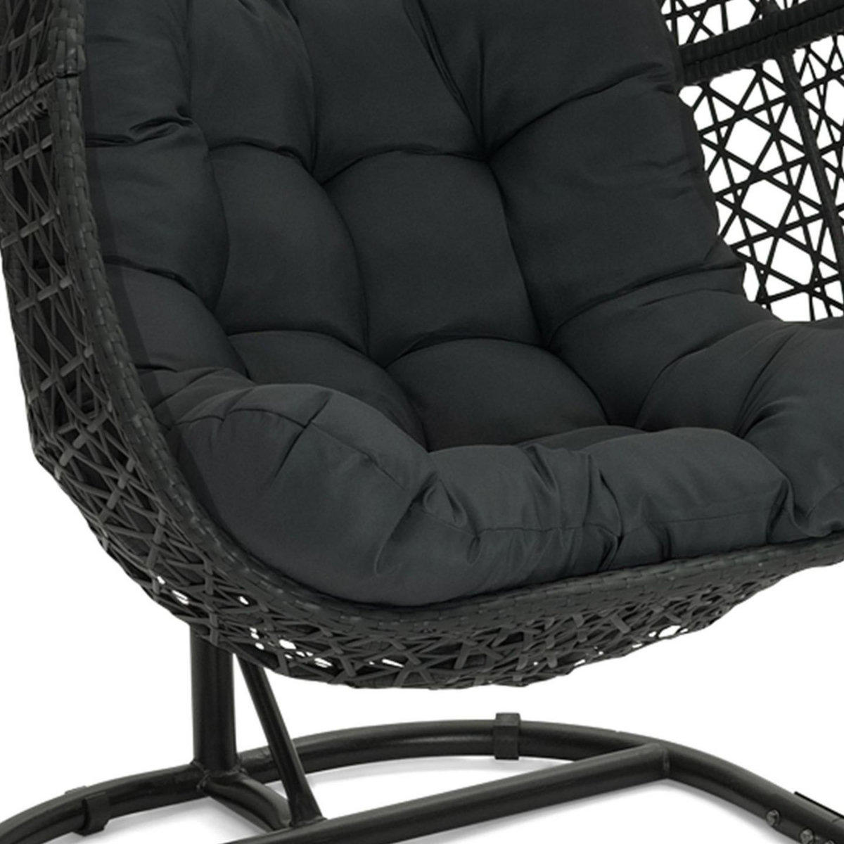 ID MARKET Fauteuil lune suspendu ajouré effet rotin avec coussin gris
