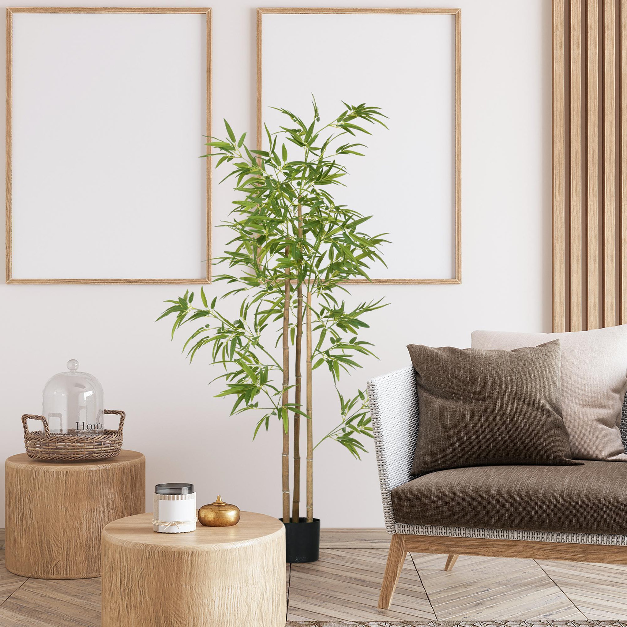 Voir la diapositive 2 : HOMCOM Bambou artificiel 1,80H m - plante artificielle - 830 feuilles réalistes, vrais troncs - pot inclus