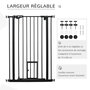 Voir la diapositive 4 : PAWHUT Barrière de sécurité animaux - longueur réglable dim. 74-80 cm - porte double verrouillage, ouverture double sens, petite porte -sans perçage - acier plastique noir