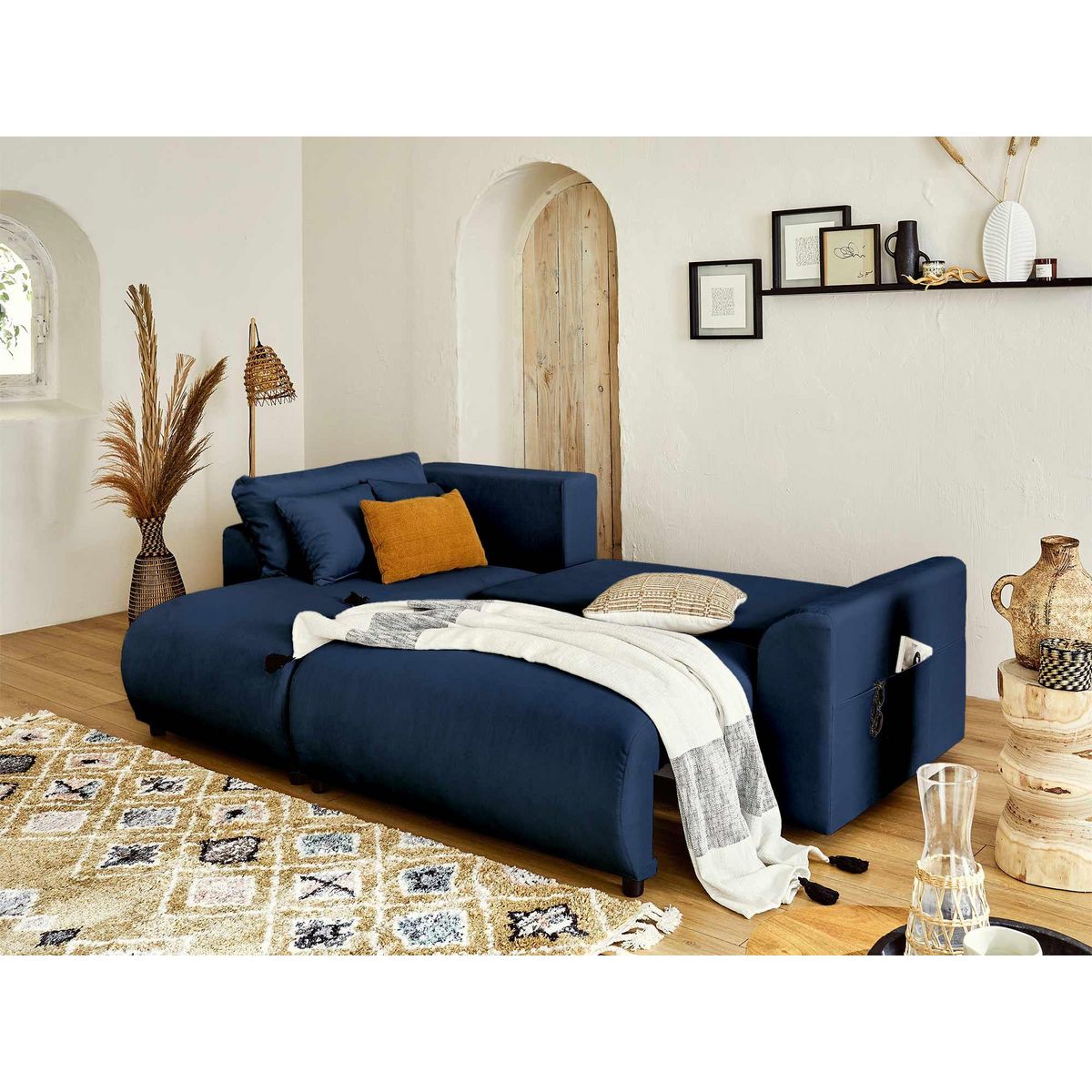 LISA DESIGN Camelia - canapé d'angle réversible - 4 places - convertible avec coffre et poches - en velours