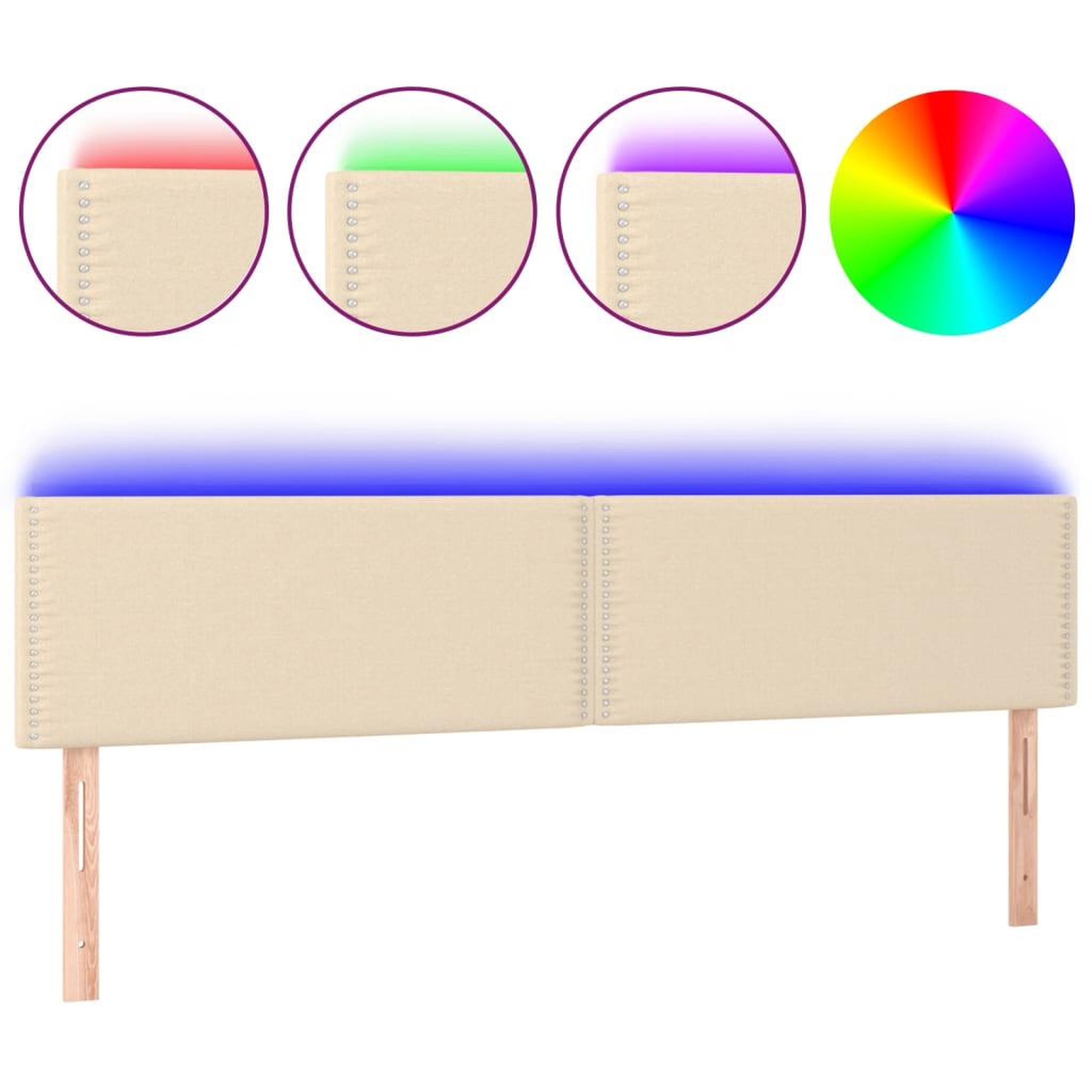 Voir la diapositive 2 : VIDAXL Tete de lit a LED Creme 160x5x78/88 cm Tissu