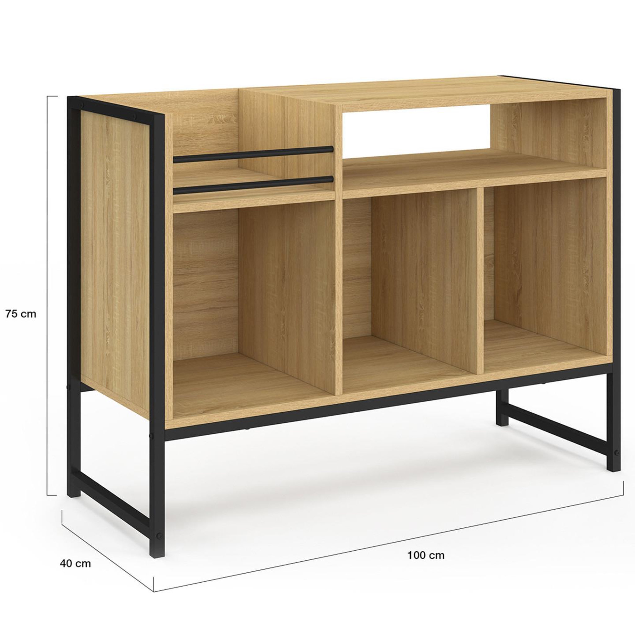 Voir la diapositive 4 : ID MARKET Meuble vinyle, buffet de rangement 100cm detroit bois et noir design industriel