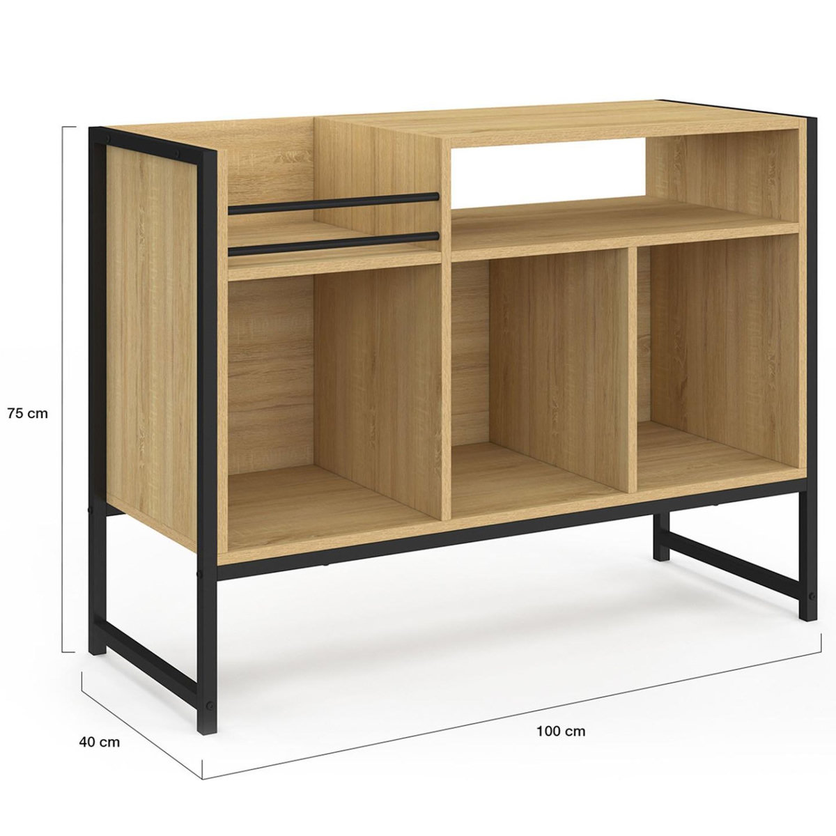 ID MARKET Meuble vinyle, buffet de rangement 100cm DETROIT bois et noir design industriel